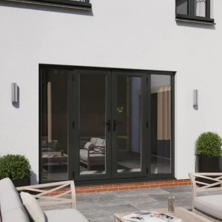 FDD2BWGCB_A-hinge-blackhandle-jpg.webp 1500mm Premium Anthracite Grey UPVC French Door and 2 X 600mm Sidelite Combination - Image 1