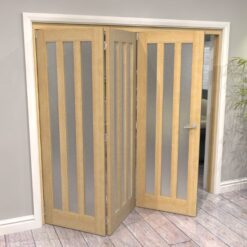 Aston Oak 3 Lite Frosted Glazed 3 Door Roomfold Doorset