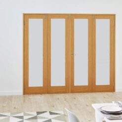 Shaker Oak 1 Lite Frosted Glazed Prefinished 4 Door French Folding Doorset