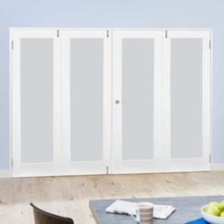 White Primed Shaker 1 Lite Frosted Glazed 4 Door French Folding Doorset