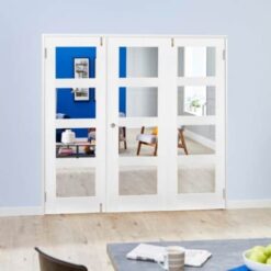White Primed Shaker 4 Lite Clear Glazed 4 Door French Folding Doorset