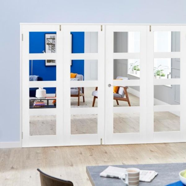 FFWP4LC-22-686 White Primed Shaker 4 Lite Clear Glazed 4 Door French Folding Doorset - Image 1