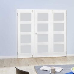 White Primed Shaker 4 Lite Frosted Glazed 4 Door French Folding Doorset