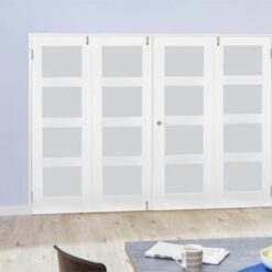White Primed Shaker 4 Lite Frosted Glazed 4 Door French Folding Doorset