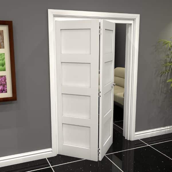 RGWS4P-20-686-1 White Primed Shaker 4 Panel 2 Door Roomfold Doorset - Image 1