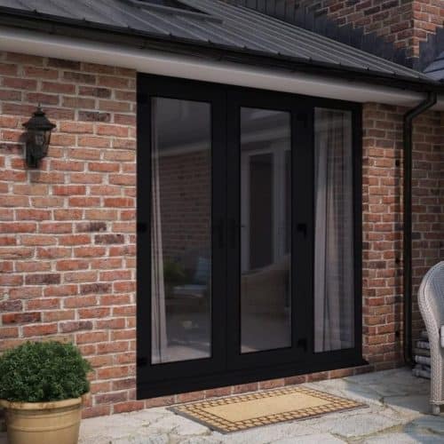 balck 4 1800mm Premium Black / White UPVC French Door and 600mm Sidelite Combination - Image 1
